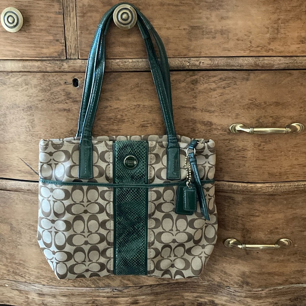 Chic Green and Tan Coach Purse